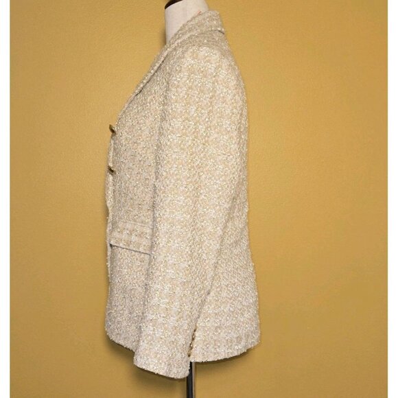 Express Tweed Double Breasted Blazer Gold Button Size M Womens Boucle Cream Gold - Picture 2 of 10